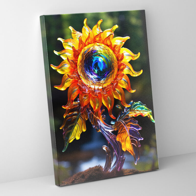 Realistic Glass Sculpture Wall Art Canvas Print - Realistic Glass Sculpture, Sunflower, Vibrant Colors, Canvas Print