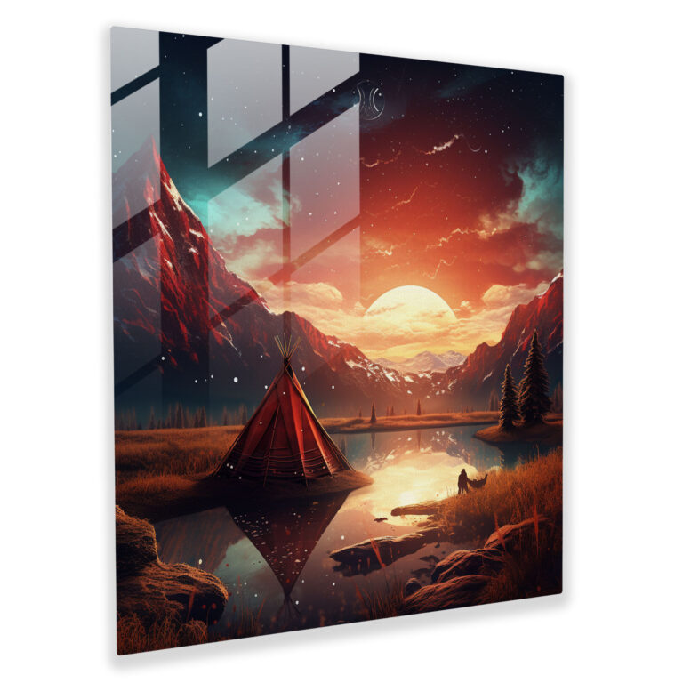 Red Indian Landscape Glass Print - Red Indian, Glass Art, Glass Wall Art, Red Indian