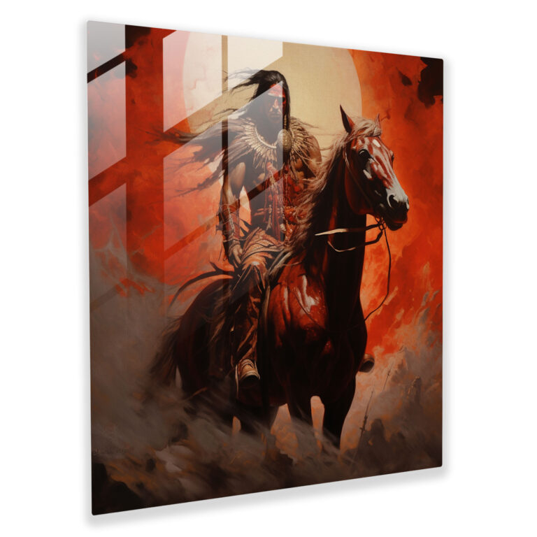 Red Indian Warrior Glass Print - Red Indian, Glass Print, Oil Painting, Grandeur