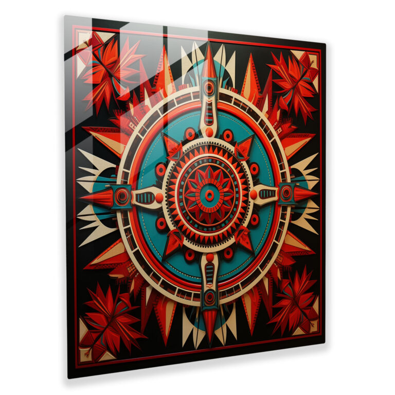 Red Indian Geometric Glass Print - Red Indian, Symbols, Glass Print, Geometric Design