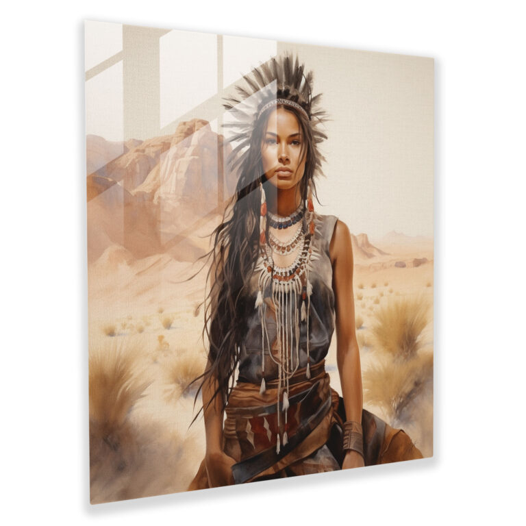 Red Indian Glass Print - Red Indian, Native American Woman, Glass Art, Home Decoration