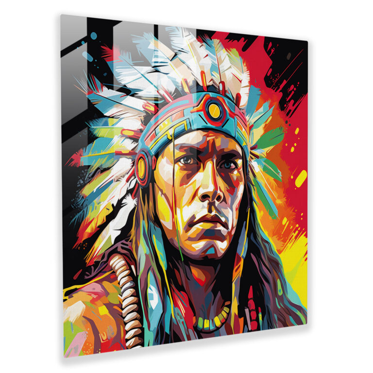 Red Indian Glass Print - Red Indian, Confidence, Pop Art-Inspired Illustration, Red Indian