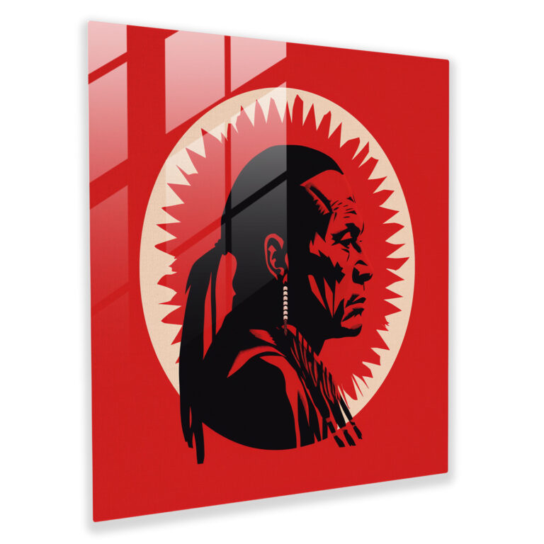 Red Indian Glass Print - Red Indian, Home Decoration, Glass Art, Stylized Silhouette