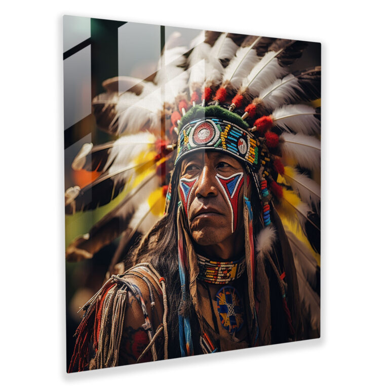 Red Indian Glass Print - Red Indian, Realistic Photography, Glass Wall Art, Joyful Spirits