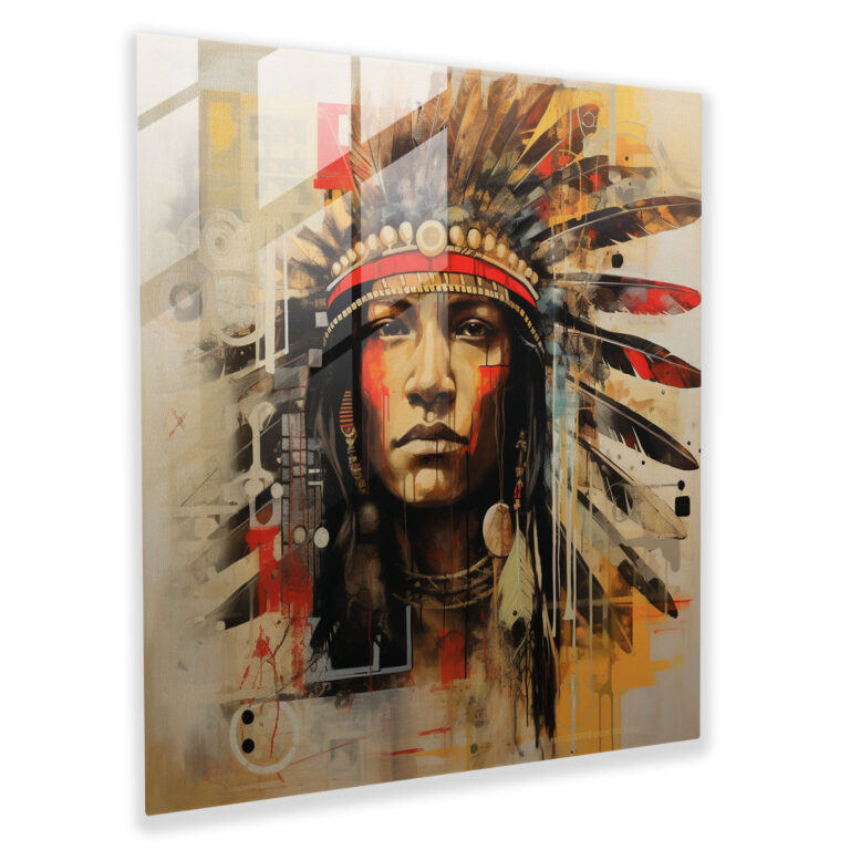 Red Indian Glass Print - Red Indian, Glass Art, Native American Motifs, Modern Art