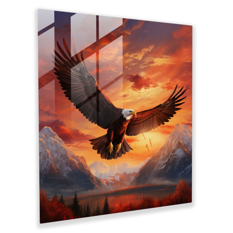 Red Indian Glass Print - Majestic Eagle Soaring Sunset - Red Indian, Red Indian, Glass Art, Majestic Eagle