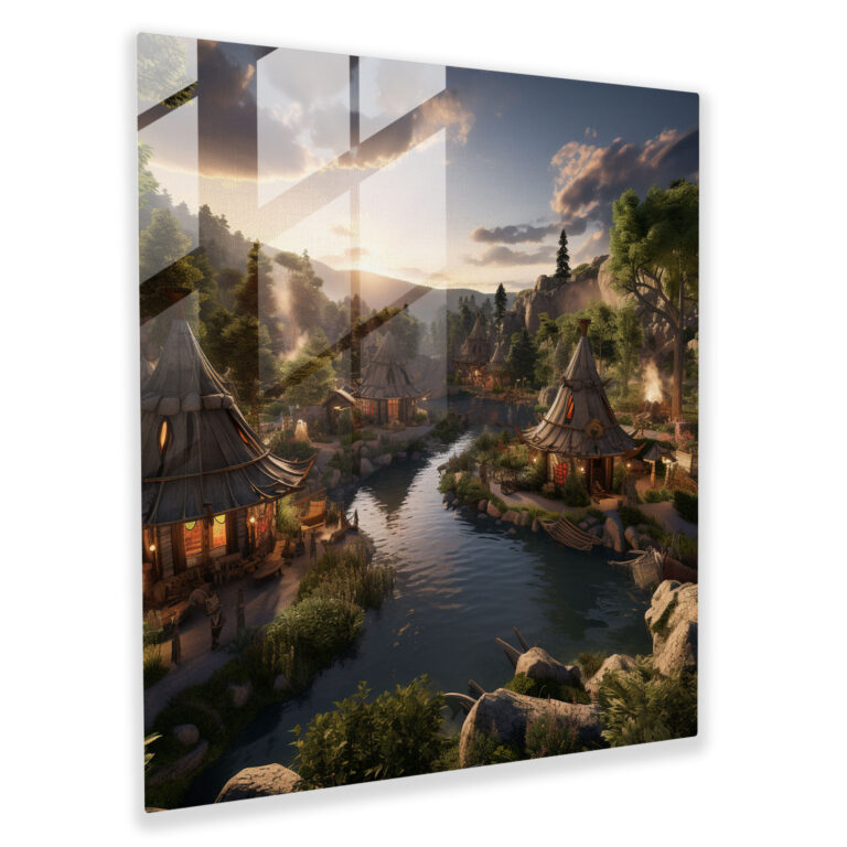 Red Indian Glass Print - Serene Native American Village River - Red Indian, Modern Art, Serene River, Glass Print