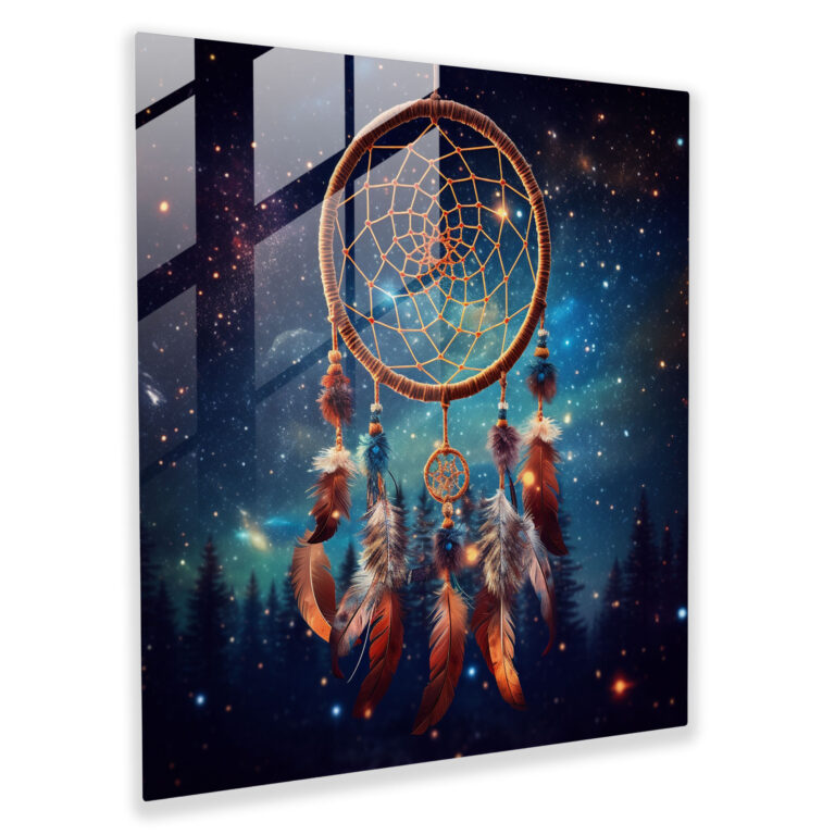 Red Indian Glass Print - Native American Dreamcatcher Night Sky - Red Indian, Red Indian, Glass Wall Art, Glass Print