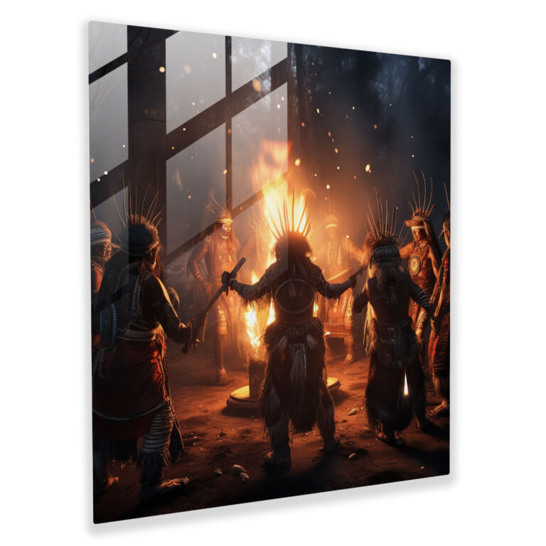 Red Indian Glass Print - Tribal Dancers Ceremonial Dance - Red Indian, Modern Art, Red Indian, Glass Art