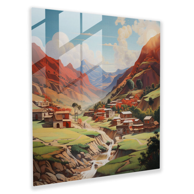 Red Indian Village Glass Print - Red Indian, Glass Art, Glass Print, Red Indian