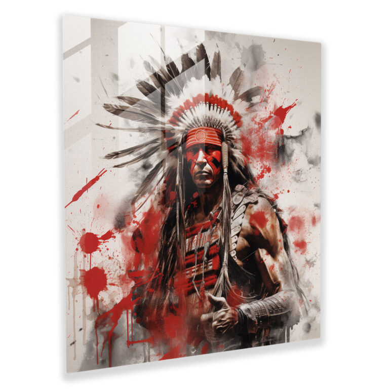 Red Indian Warrior Battle Glass Print - Red Indian, Photographs, Glass Wall Art, Hand-Drawn Elements