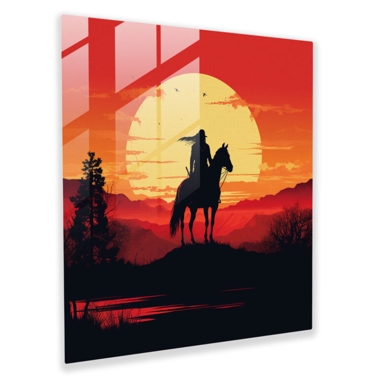 Red Indian Silhouette Glass Print - Red Indian, Glass Art, Glass Wall Art, Minimalistic Illustration