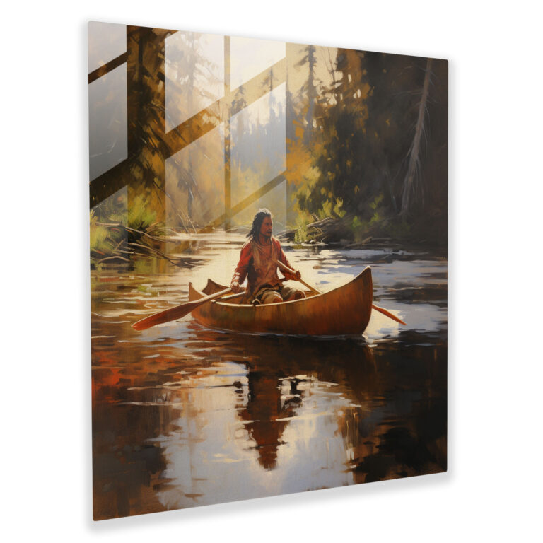Red Indian Canoe Glass Print - Red Indian, Modern Art, Home Decoration, Red Indian Canoe
