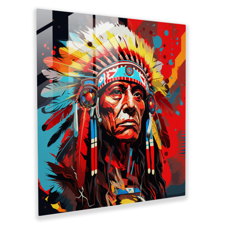 Red Indian Pop Art Glass Print - Red Indian, Home Decoration, Pop Art, Glass Art