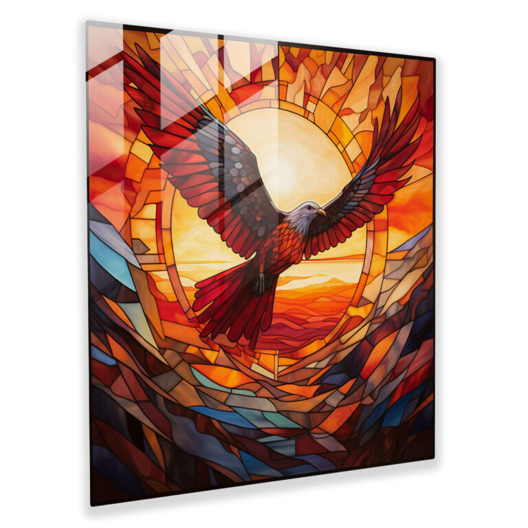 Red Indian Thunderbird Glass Print - Red Indian, Glass Wall Art, Stained Glass, Glass Art