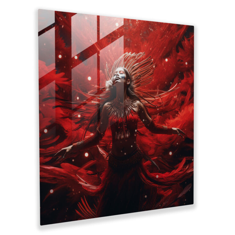 Red Indian Dancer Glass Print - Red Indian, Surreal Artwork, Dreamlike Landscapes, Glass Wall Art