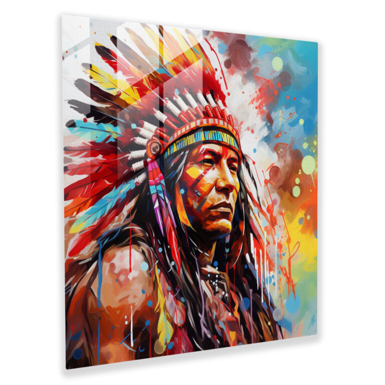 Red Indian Glass Print - Abstract Native American Celebration - Red Indian, Wall Decoration, Native American, Home Decoration