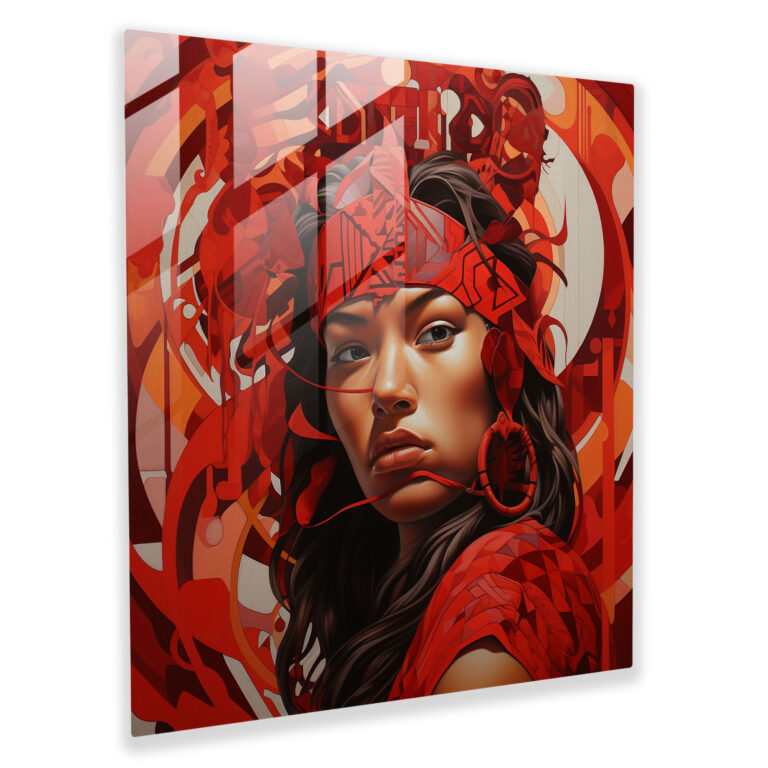 Red Indian Glass Print - Contemporary Tribal Patterns - Red Indian, Modern Art, Glass Print, Contemporary