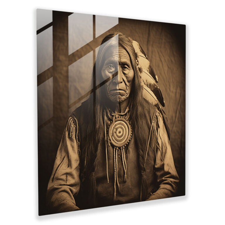 Red Indian Glass Print - Vintage Native American Chief Portrait - Red Indian, Wisdom, History, Red Indian