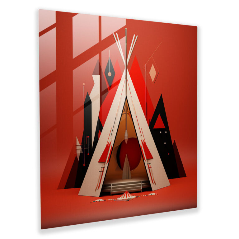 Red Indian Glass Print - Modern Teepee Geometric Design - Red Indian, Modern, Red Indian, Glass Art