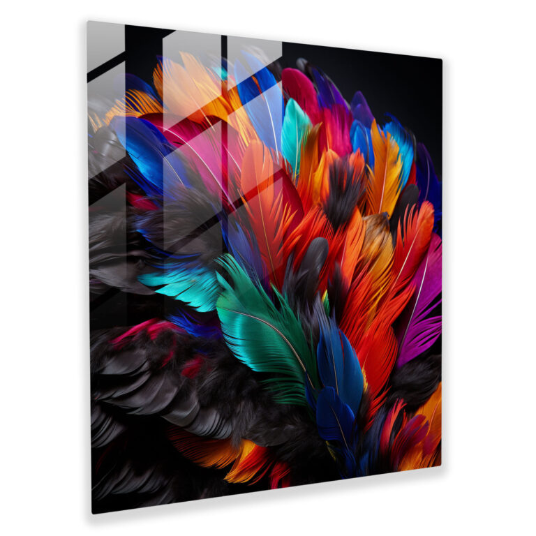 Red Indian Glass Print - Vibrant Feathers Headdress - Red Indian, Headdress, Home Decoration, Red Indian