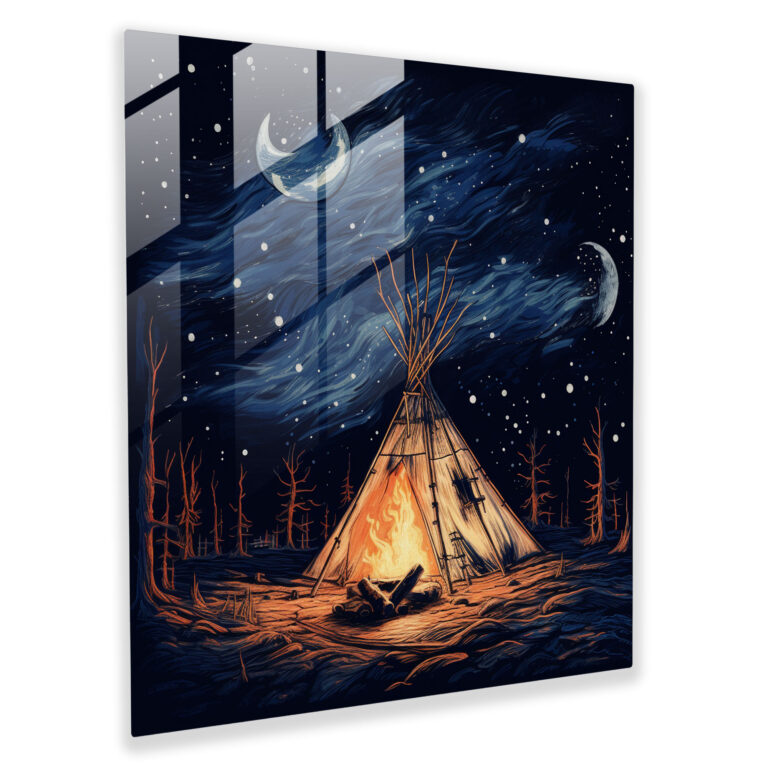 Red Indian Glass Print - Rustic Native American Campfire - Red Indian, Glass Art, Landscape, Rustic