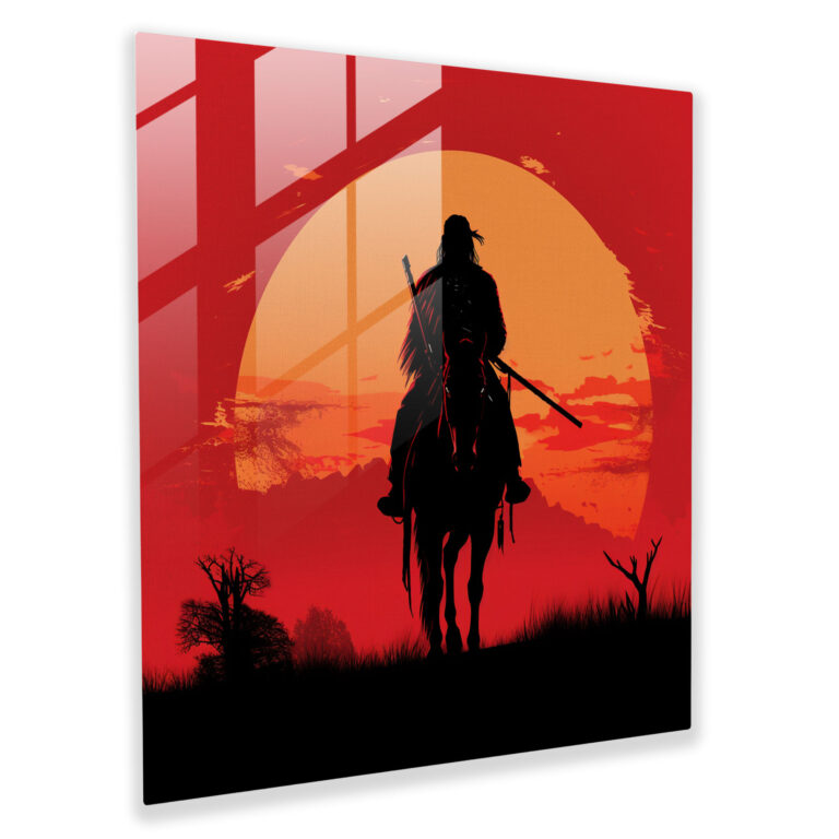 Red Indian Glass Print - Minimalistic Native American Warrior - Red Indian, Home Decoration, Modern Art, Fiery Red Sunset