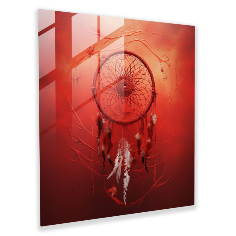 Red Indian Glass Print - Ethereal Dreamcatcher - Red Indian, Home Decoration, Portrayal, Soft Red Background