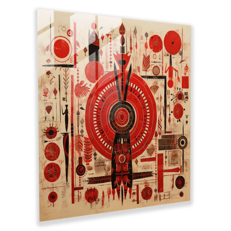 Red Indian Symbols Glass Print - Red Indian, Glass Art, Glass Print, Glass Wall Art