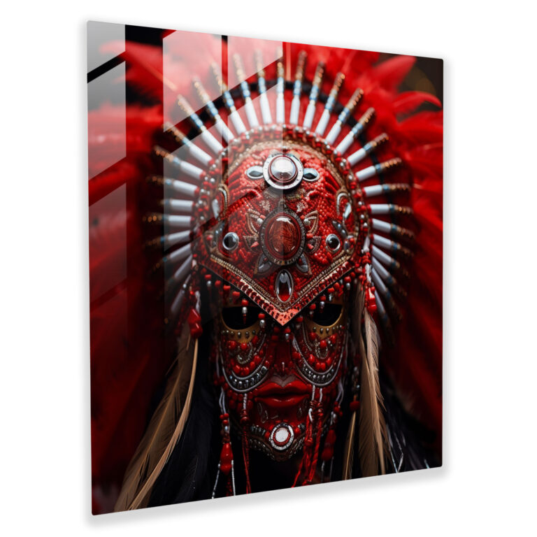 Red Indian Headdress Glass Print - Red Indian, Beadwork, Modern Art, Headdress