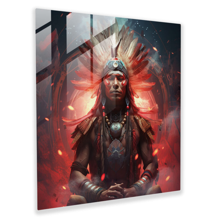 Red Indian Shaman Glass Print - Red Indian, Glass Art, Red Indian, Glass Wall Art
