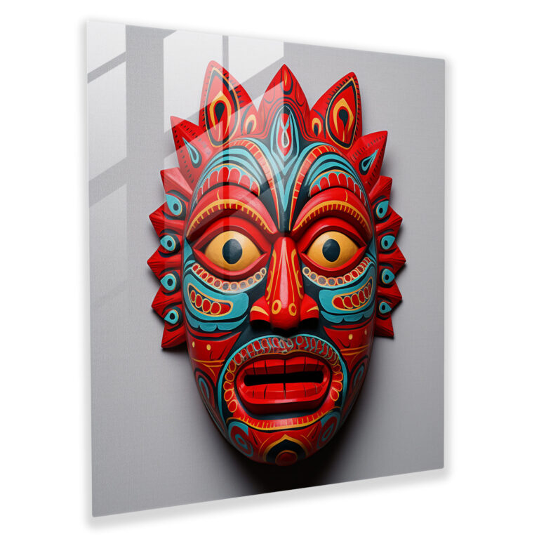 Red Indian Tribal Mask Glass Print - Red Indian, Native American, Wall Decoration, Glass Wall Art