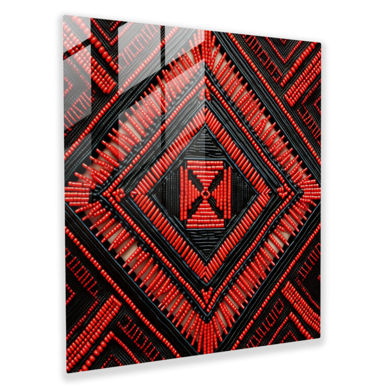 Red Indian Beadwork Inspired Glass Print - Red Indian, Glass Wall Art, Red Indian, Geometric Design