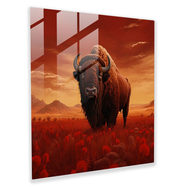 Red Indian Buffalo Glass Print - Red Indian, Home Decoration, Nature, Glass Wall Art