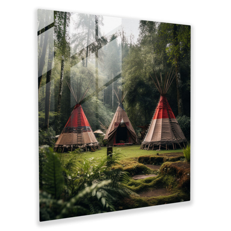 Red Indian Teepees Glass Print - Red Indian, Teepees, Modern Art, Red Indian