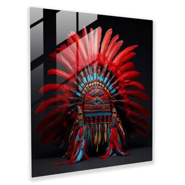 Red Indian Headdress Glass Print - Red Indian, Wall Decoration, Red Indian, Pride