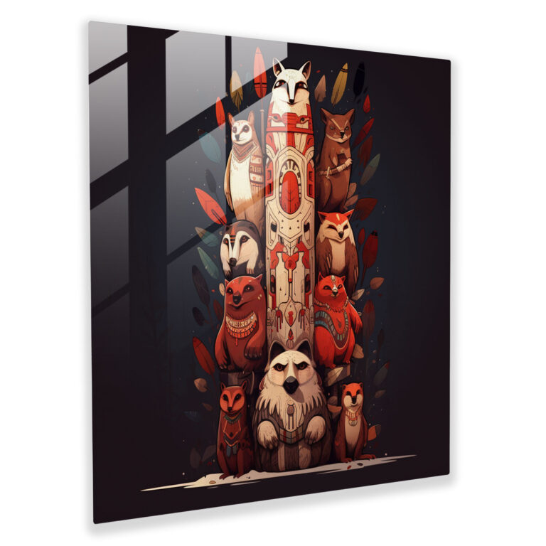 Red Indian Totem Pole Glass Print - Red Indian, Animal Figures, Glass Print, Glass Art