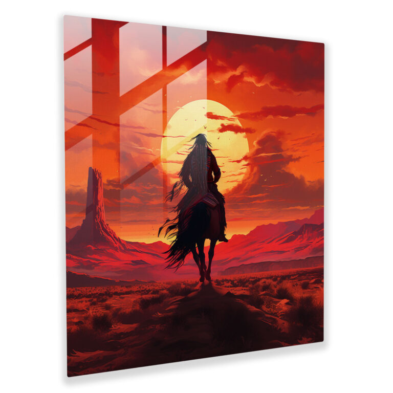 Red Indian Warrior Glass Print - Red Indian, Glass Print, Wall Decoration, Desert Landscape
