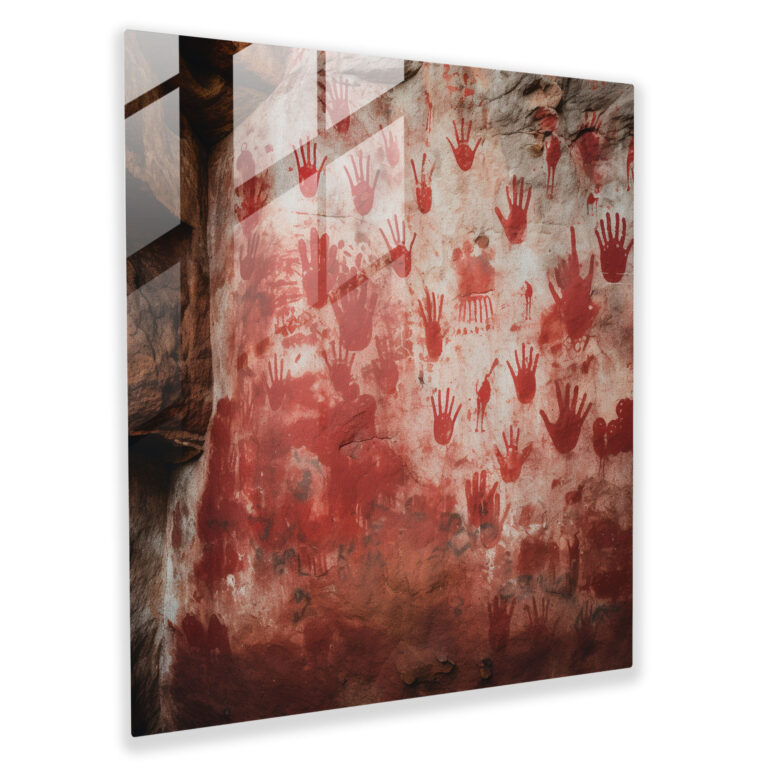 Red Indian Handprints Glass Print - Red Indian, Modern Art, Cave Wall, Home Decoration
