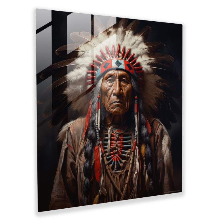 Red Indian Feathers Glass Print - Red Indian, Feathers, Home Decoration, Red Indian