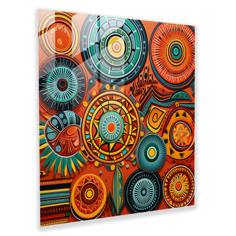 Red Indian Geometric Glass Print - Red Indian, Modern Art, Native American, Geometric Patterns