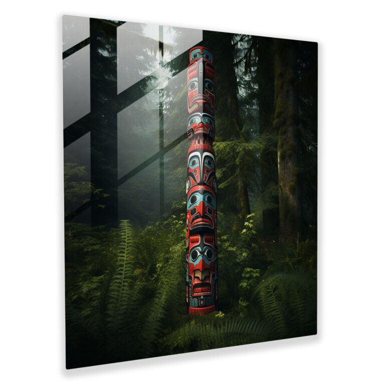 Red Indian Totem Pole Glass Print - Red Indian, Totem Pole, Glass Print, Modern Art