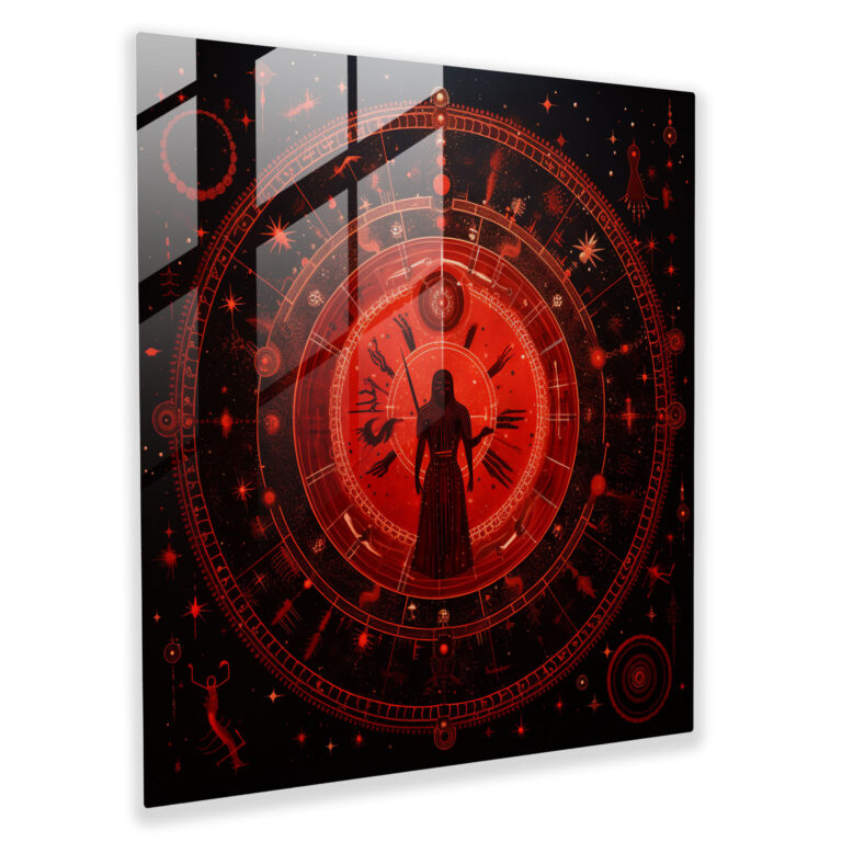 Red Indian Mystical Symbols Glass Print - Red Indian, Mystical Symbols, Modern Art, Glass Print