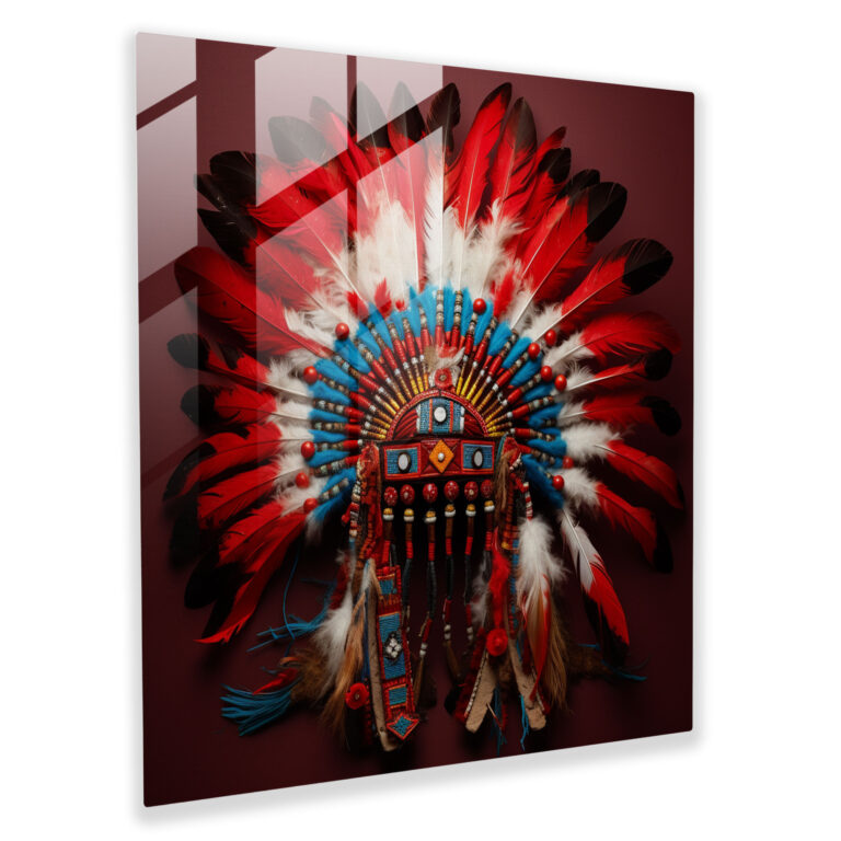 Red Indian Headdress Glass Print - Red Indian, Home Decoration, Glass Print, Glass Art