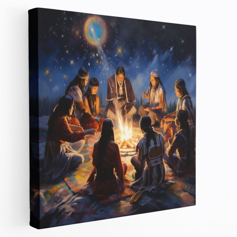 Red Indian Wall Art - Native American Women Around Campfire Canvas Print - Red Indian, Campfire, Native American Women, Wall Art