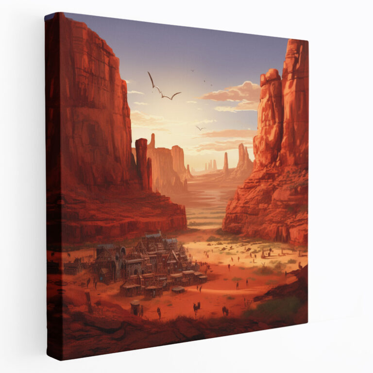 Red Indian Wall Decoration - Native American Village Amidst Red Rocks Canvas Print - Red Indian, Home Decoration, Red Rock Formations, Red Indian