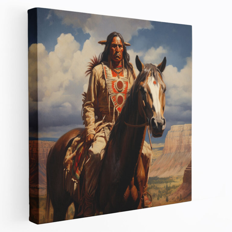 Red Indian Canvas Print - Majestic Native American Chief And Horse Wall Art - Red Indian, Wall Decoration, Vast Landscape, Wall Art
