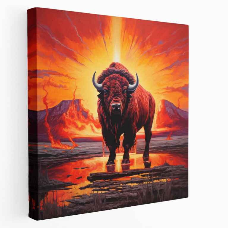 Red Indian Wall Art - Majestic Buffalo At Sunset - Red Indian, Buffalo, Home Decoration, Red Indian