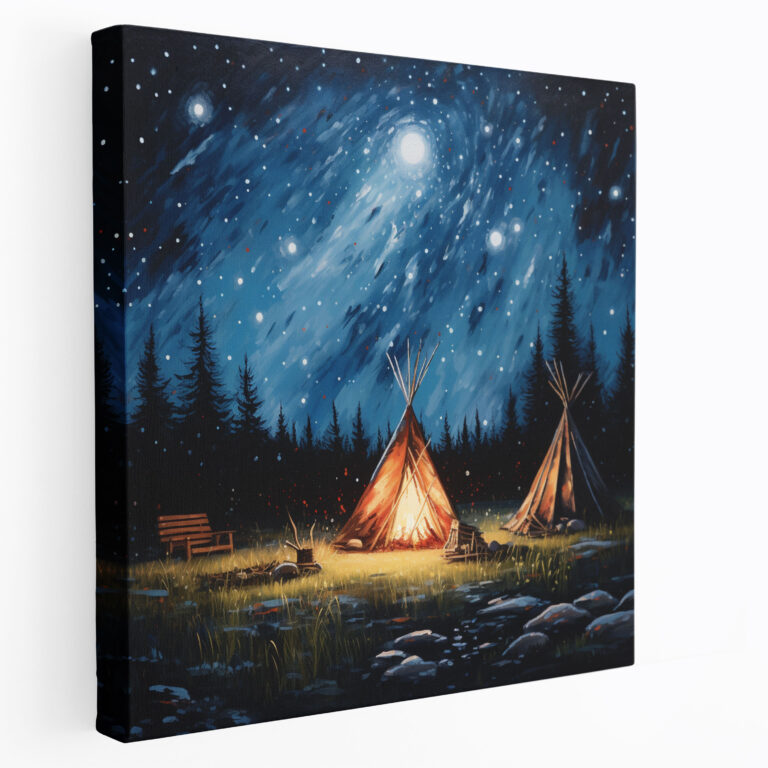 Red Indian Wall Art - Serene Campfire Canvas Print - Red Indian, Canvas Print, Canvas, Serene