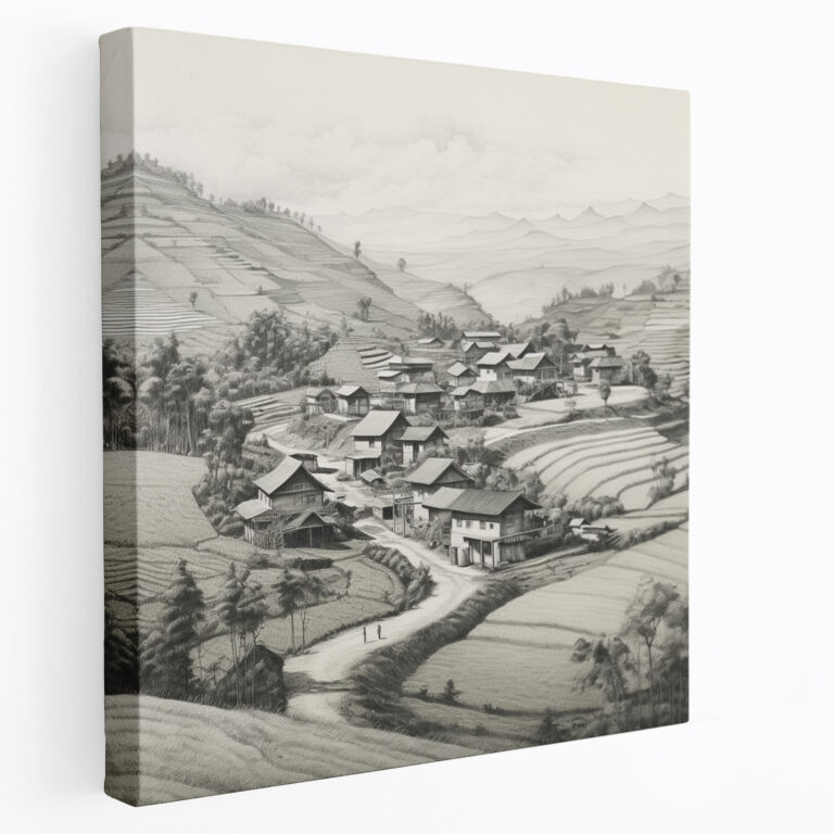 Red Indian Wall Art - Serene Village Canvas Print - Red Indian, Peaceful Village, Rolling Hills, Canvas Print